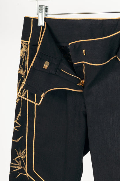 Balmain Black Embroidered Piped Riding-Style Jeans
