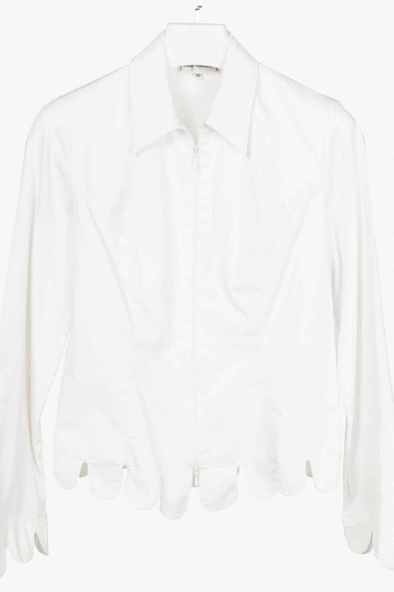 Anne Fontaine Rozene White Cotton-Twill Scalloped Zip Shirt