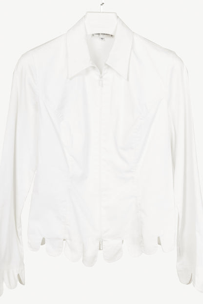 Anne Fontaine Rozene White Cotton-Twill Scalloped Zip Shirt