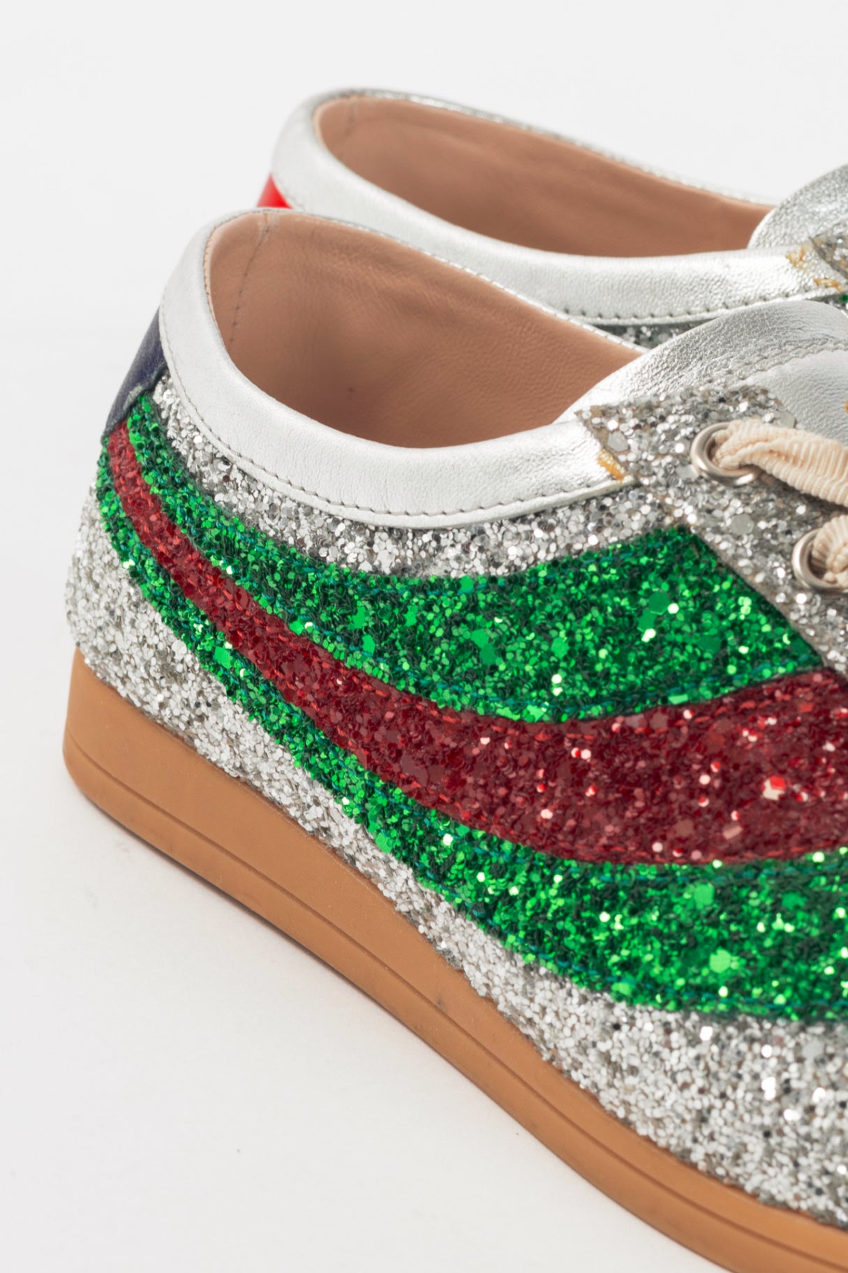 Gucci Falacer Argento Glitter Web-Stripe Bee Sneakers