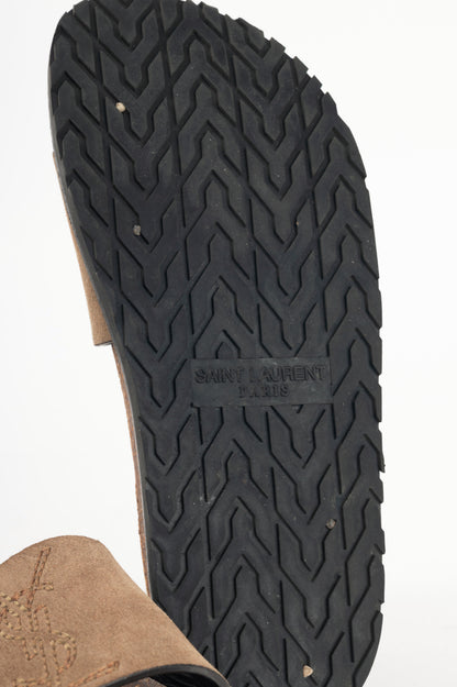 Saint Laurent Joan Mist Otterproof-Suede YSL Slide Sandals