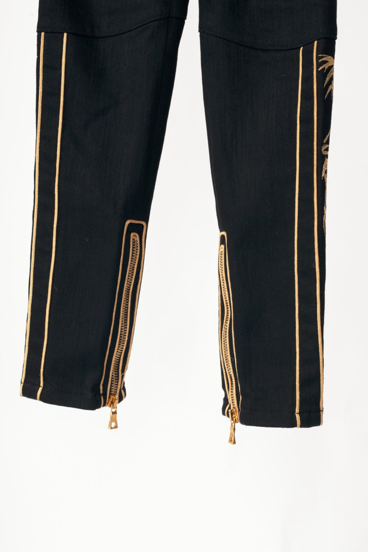Balmain Black Embroidered Piped Riding-Style Jeans