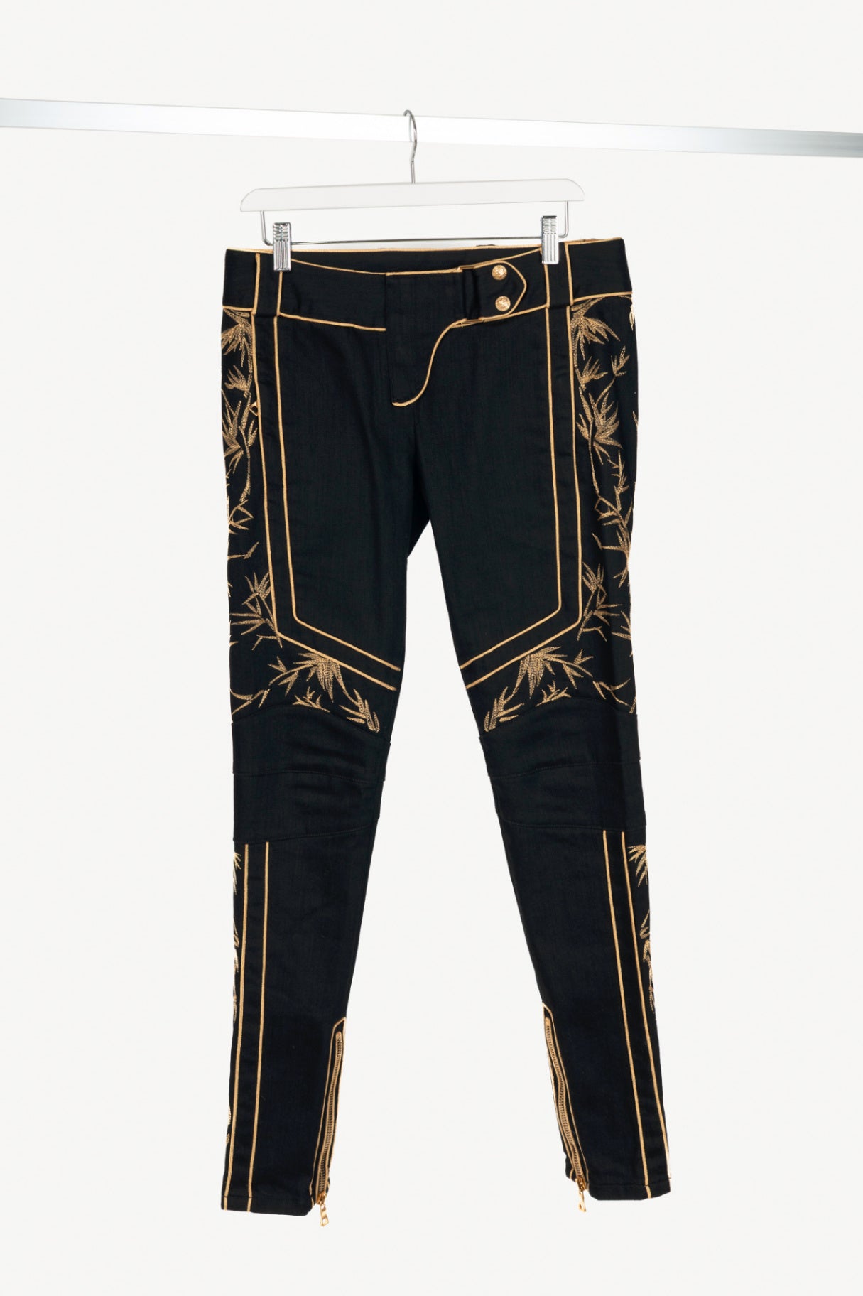 Balmain Black Embroidered Piped Riding-Style Jeans