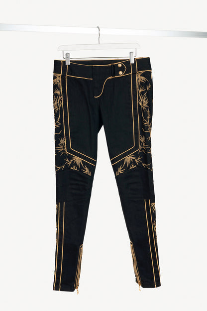 Balmain Black Embroidered Piped Riding-Style Jeans