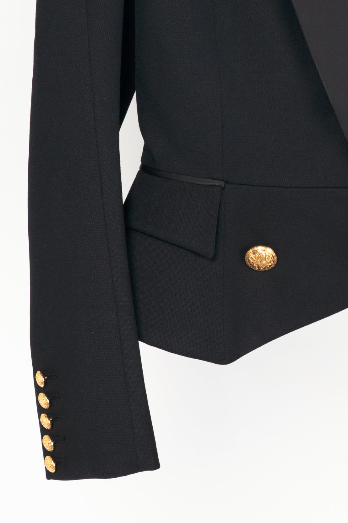 Balmain Black Wool-Twill Double-Breasted Cropped Peplum Blazer