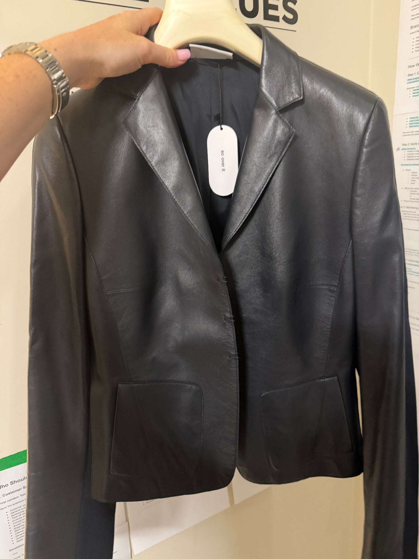 Black and navy blue Leather Jacket