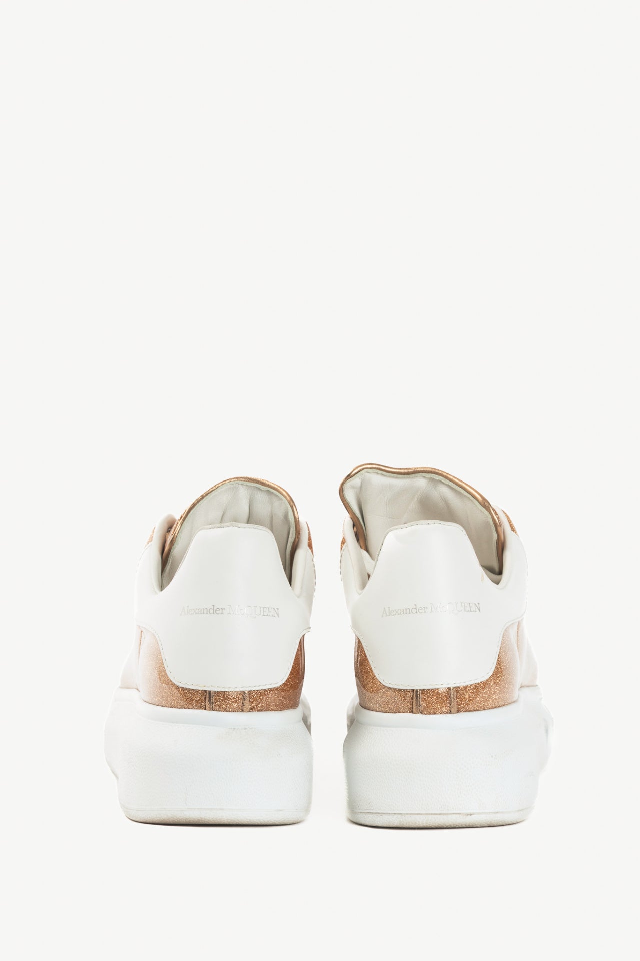 Alexander McQueen Oversized "Rose Gold & White" Glace Glitter Platform Sneakers