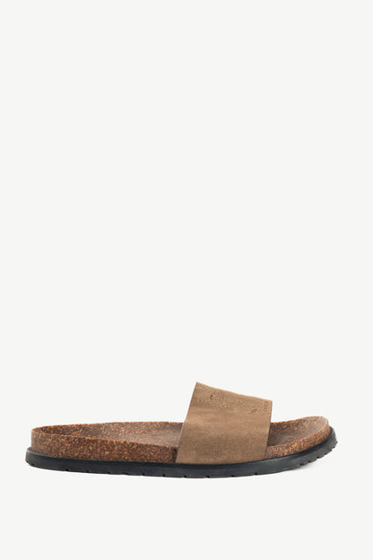Saint Laurent Joan Mist Otterproof-Suede YSL Slide Sandals