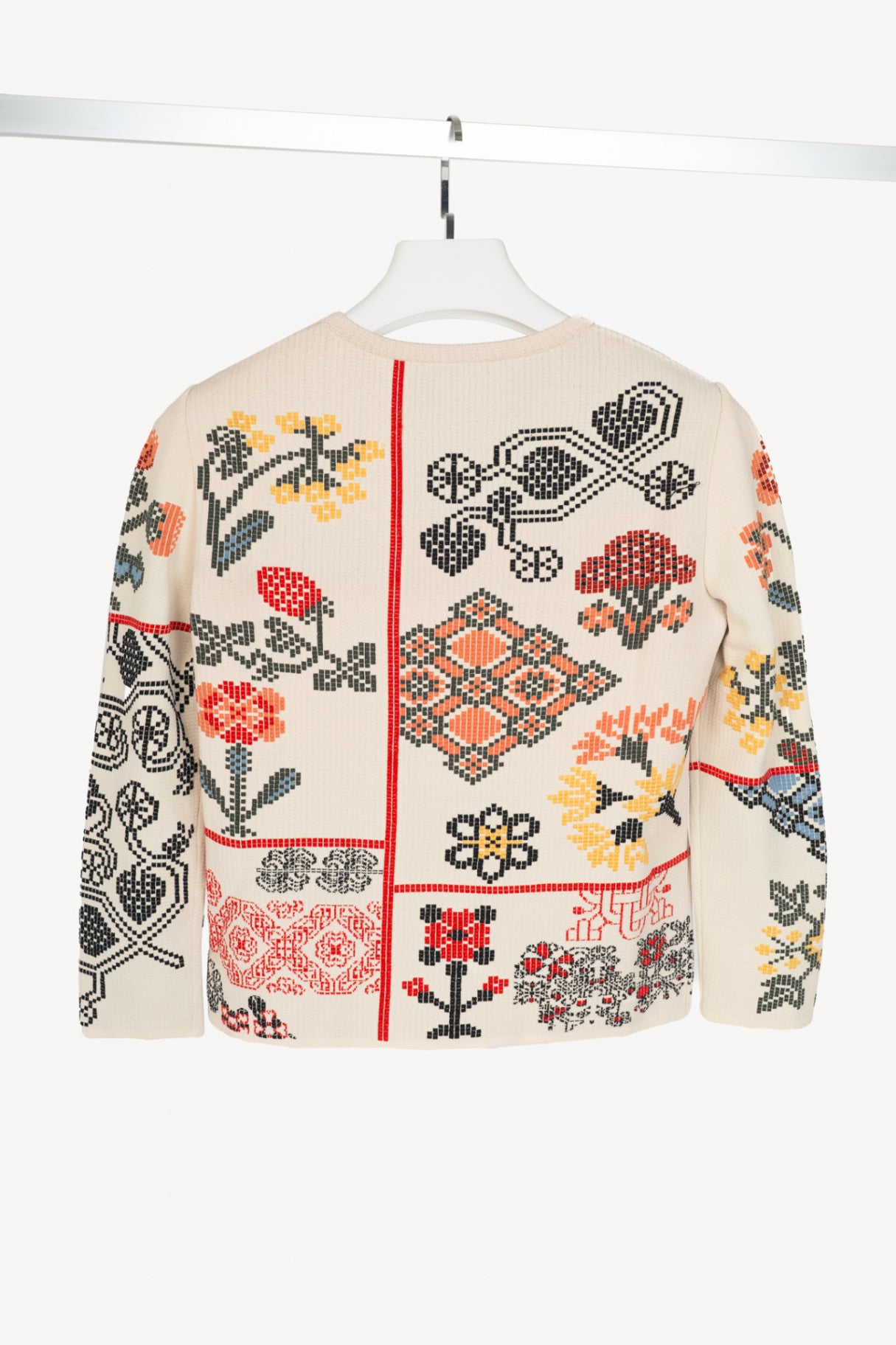 Alexander McQueen AW17 Cream Floral-Cross-Stitch Silk-Blend Sweater