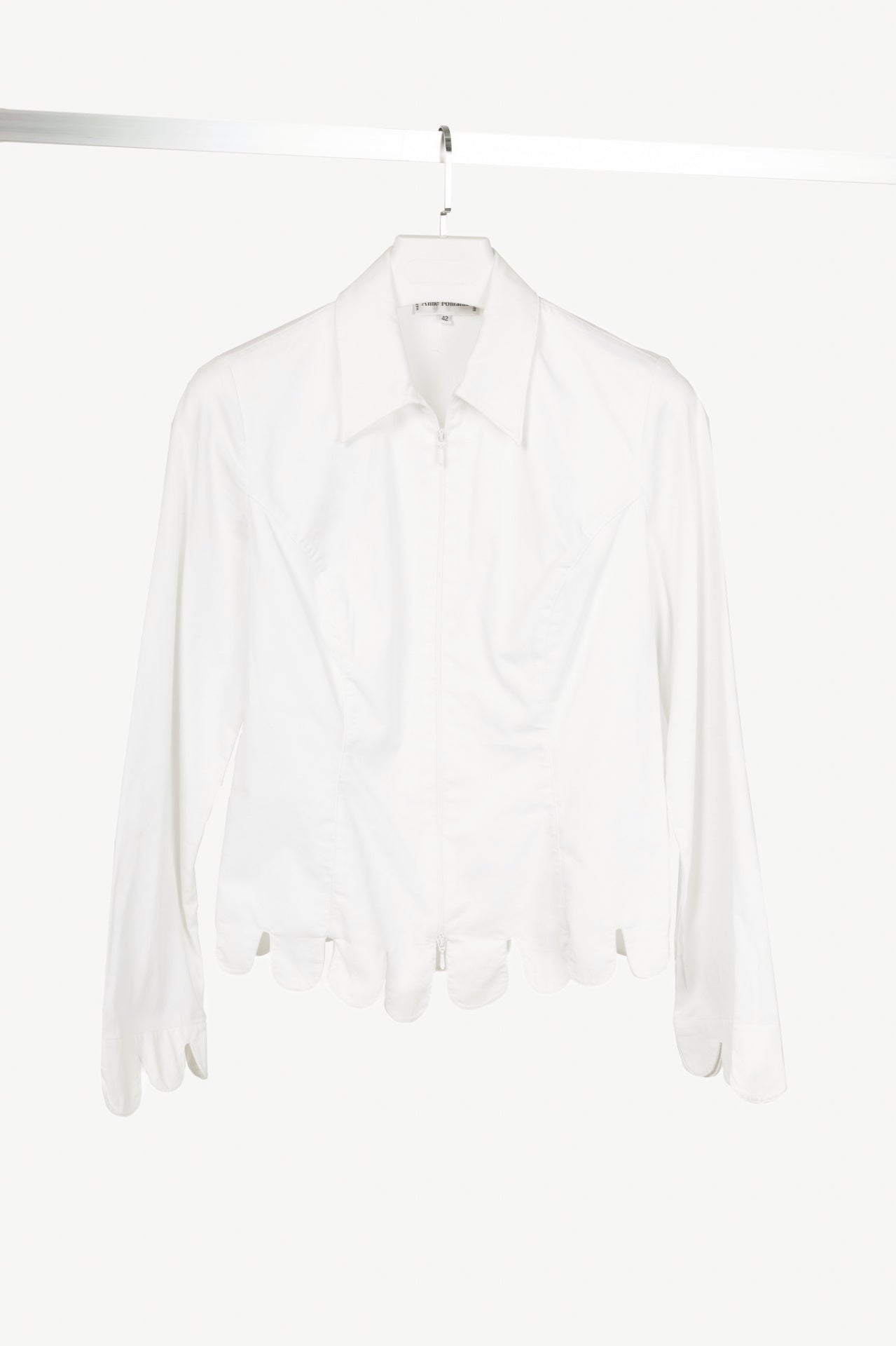 Anne Fontaine Rozene White Cotton-Twill Scalloped Zip Shirt