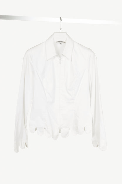 Anne Fontaine Rozene White Cotton-Twill Scalloped Zip Shirt