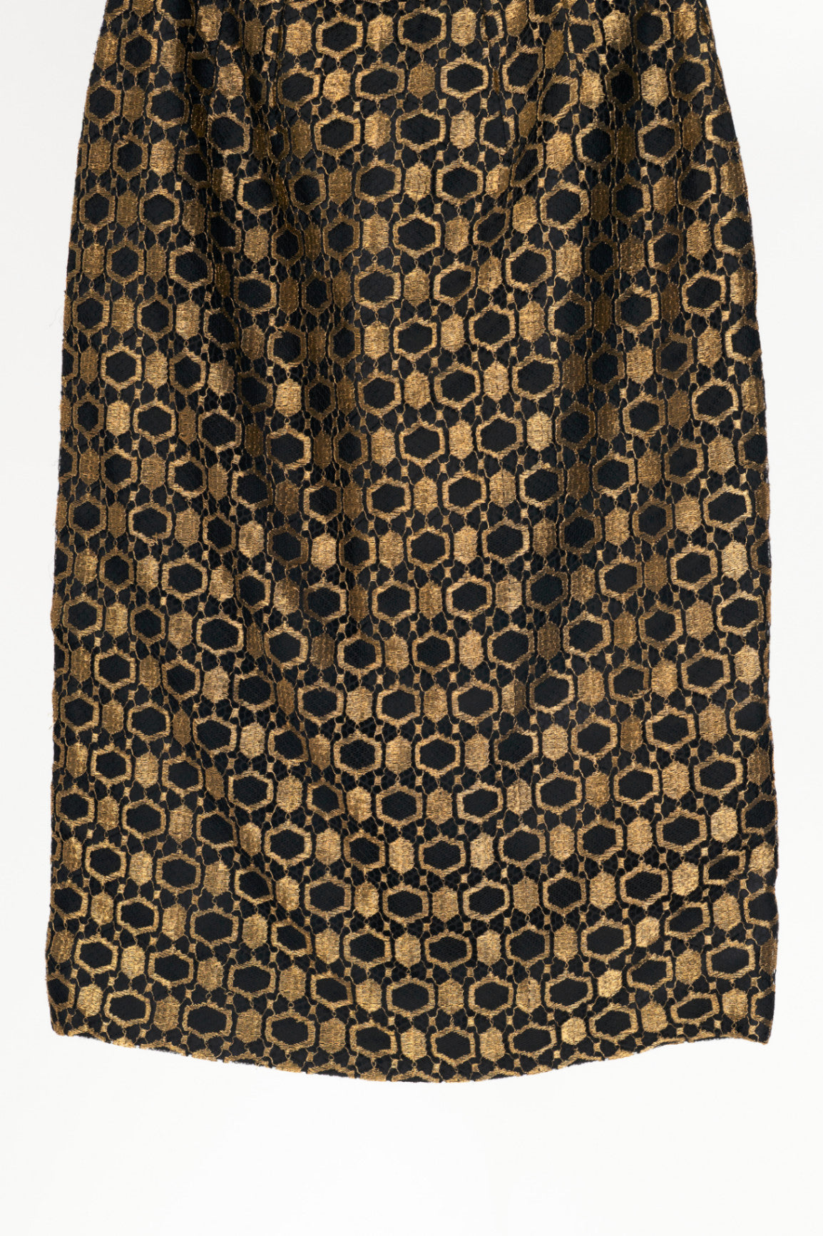 Alexander McQueen SS13 Black & Gold Metallic-Lace Strapless Dress