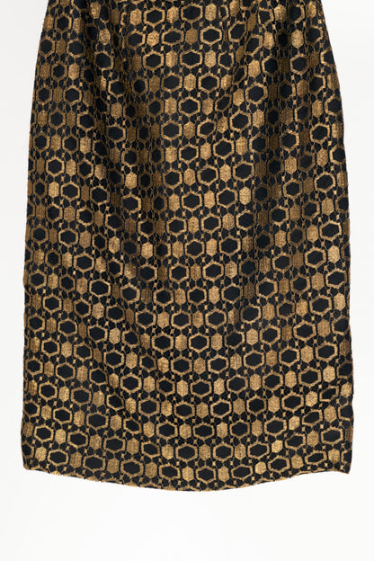 Alexander McQueen SS13 Black & Gold Metallic-Lace Strapless Dress