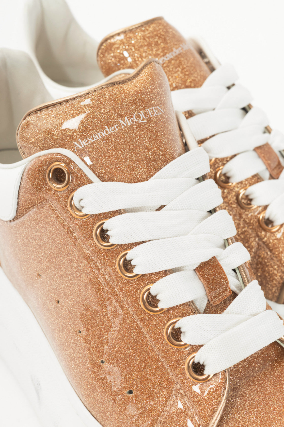 Alexander McQueen Oversized "Rose Gold & White" Glace Glitter Platform Sneakers