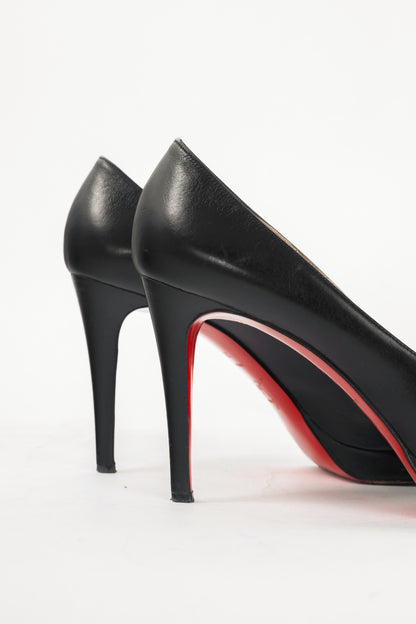 Christian Louboutin Altadama 100 Black Leather Peep-Toe Pumps
