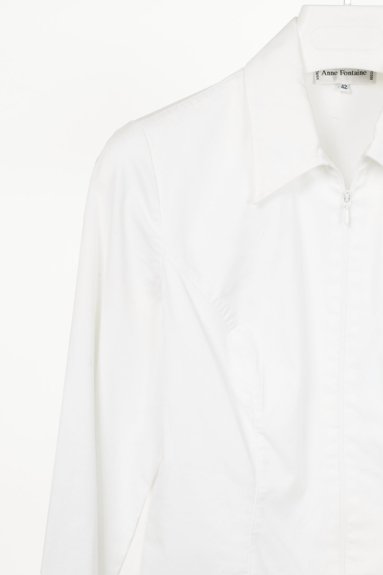 Anne Fontaine Rozene White Cotton-Twill Scalloped Zip Shirt