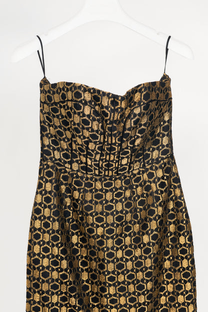 Alexander McQueen SS13 Black & Gold Metallic-Lace Strapless Dress