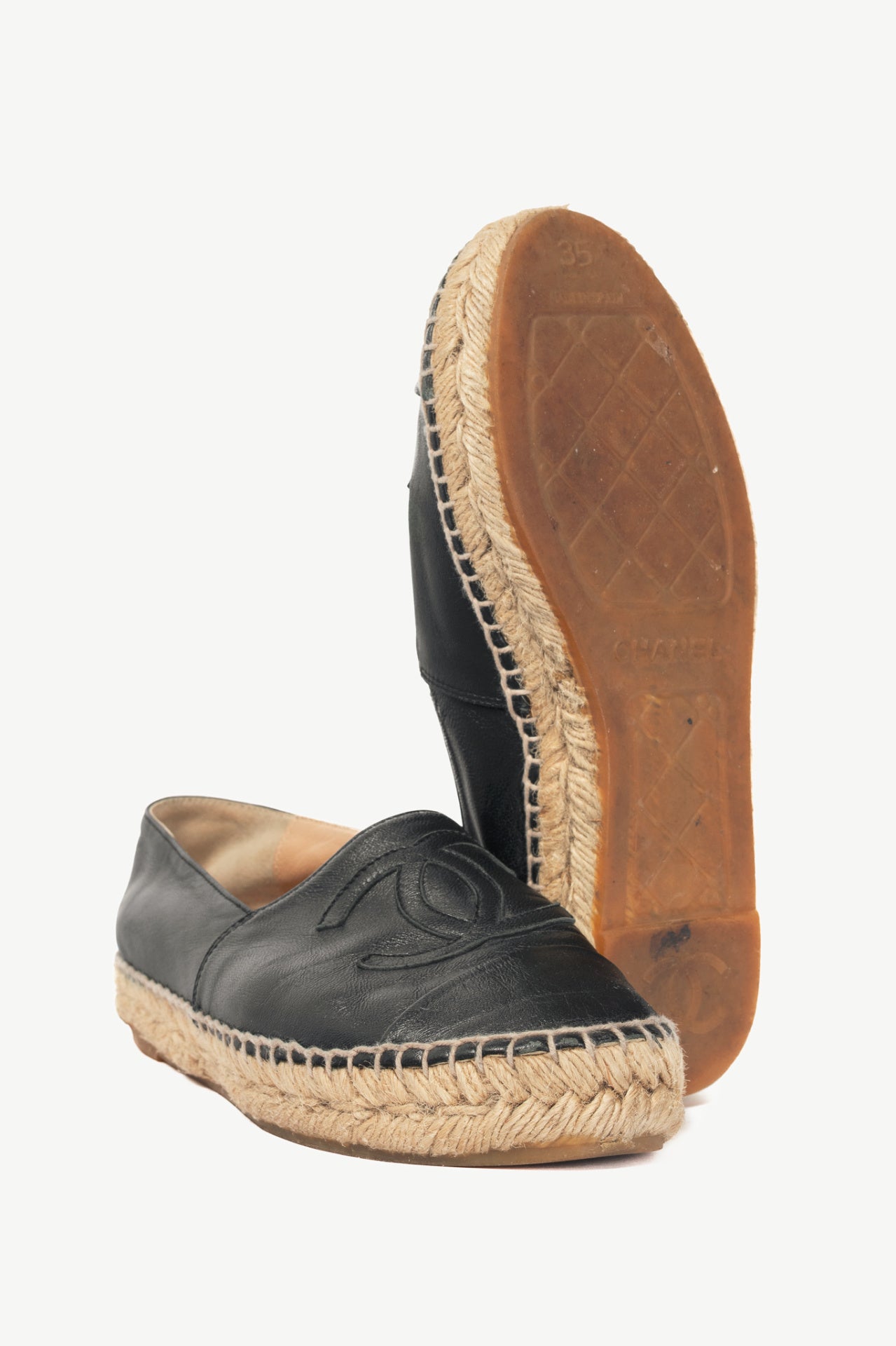  Chanel Black Lambskin Leather CC-Logo Espadrilles