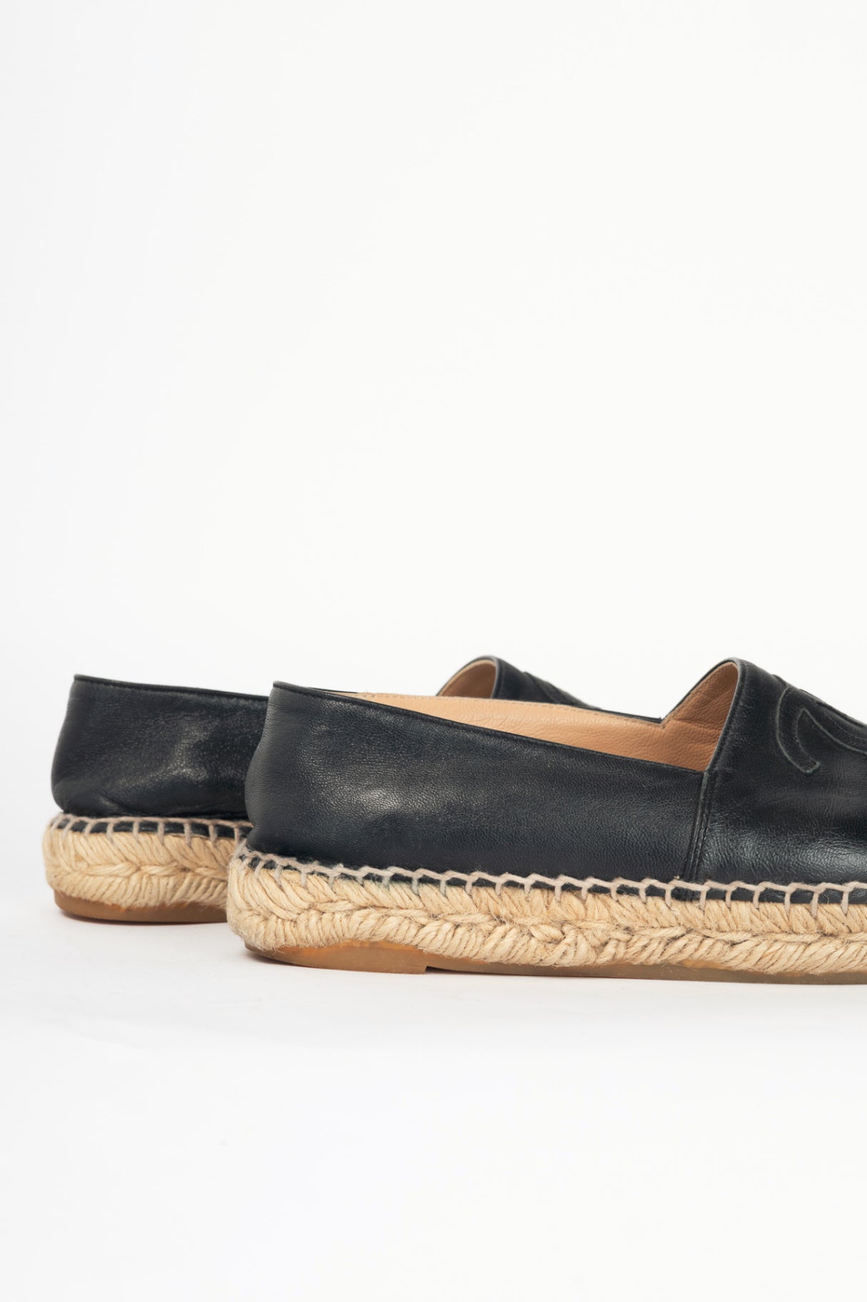  Chanel Black Lambskin Leather CC-Logo Espadrilles