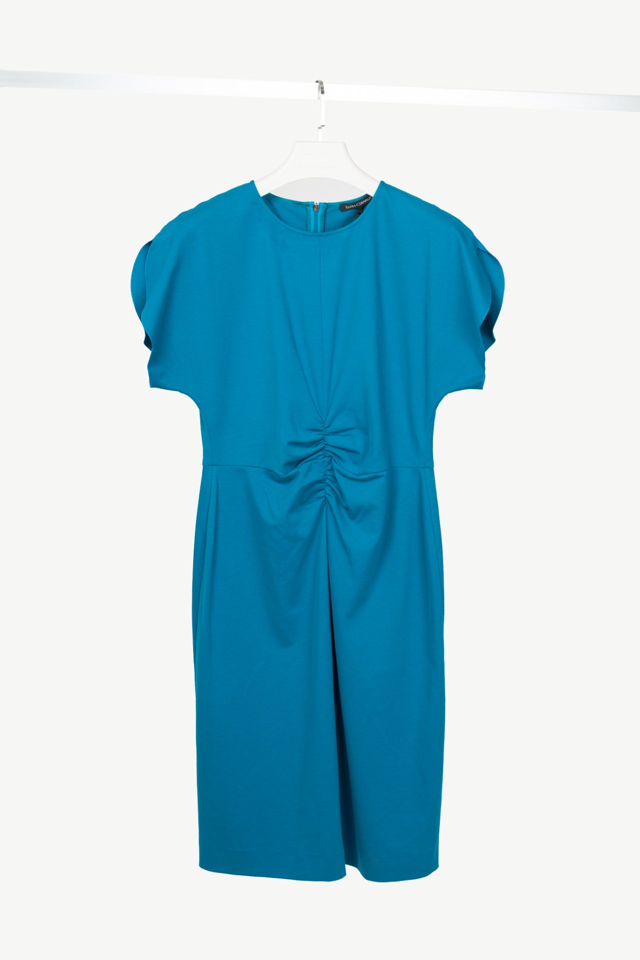 Luisa Cerano Azure Jersey Ruched Knee-Length Dress