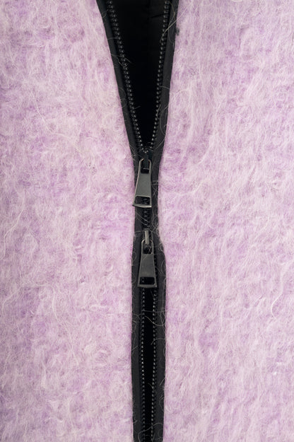 T_COAT T22_Furry Lilac Wool-Blend Piped Bomber Jacket