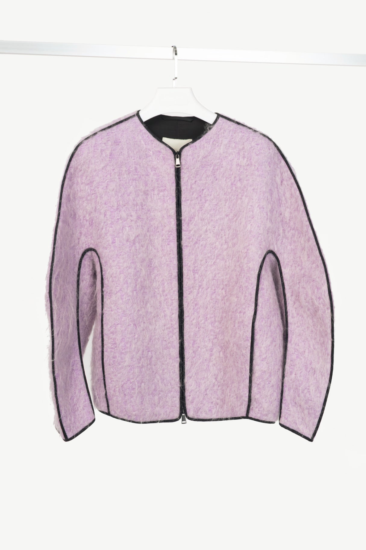 T_COAT T22_Furry Lilac Wool-Blend Piped Bomber Jacket