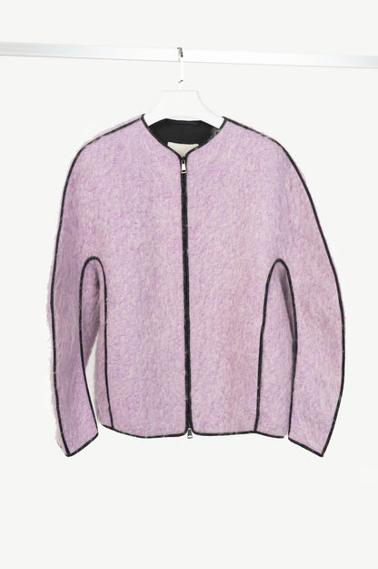 T_COAT T22_Furry Lilac Wool-Blend Piped Bomber Jacket