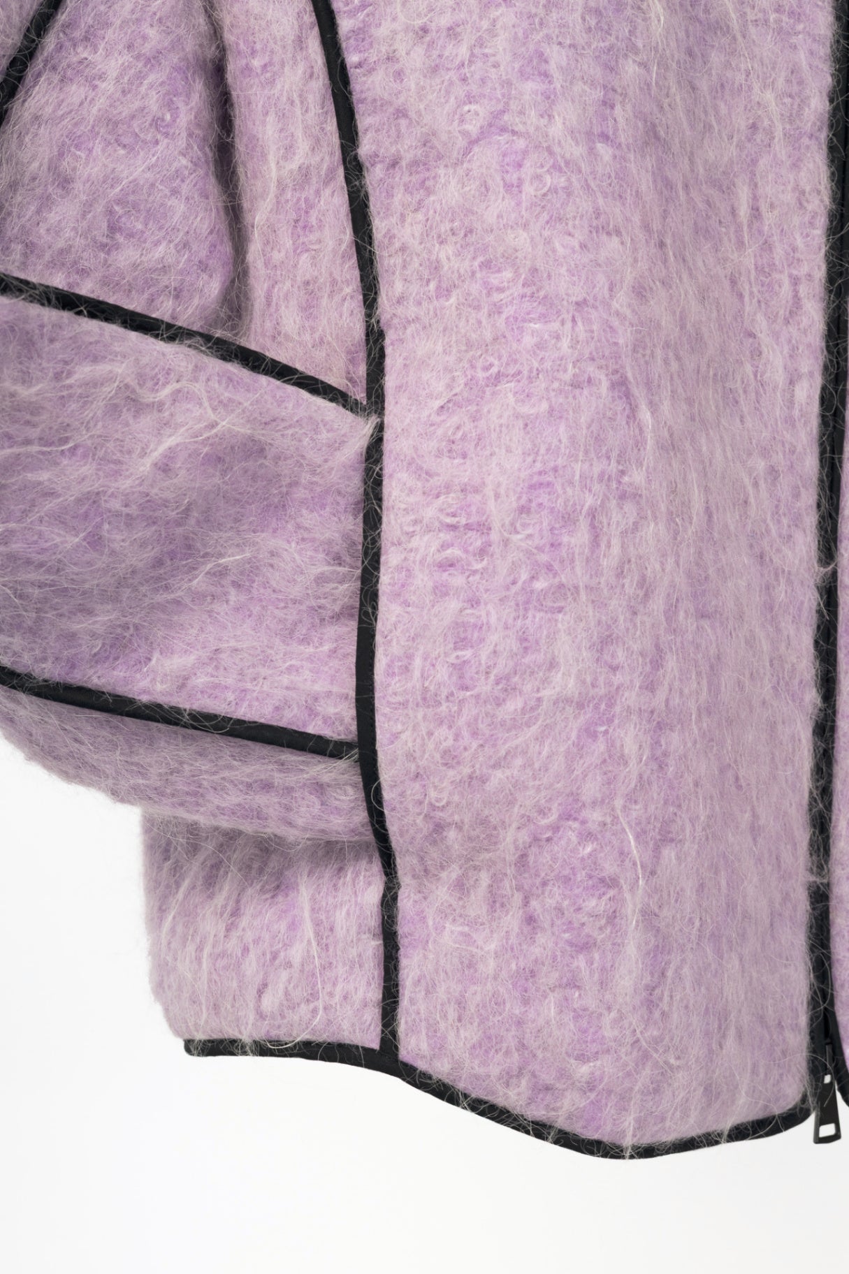 T_COAT T22_Furry Lilac Wool-Blend Piped Bomber Jacket