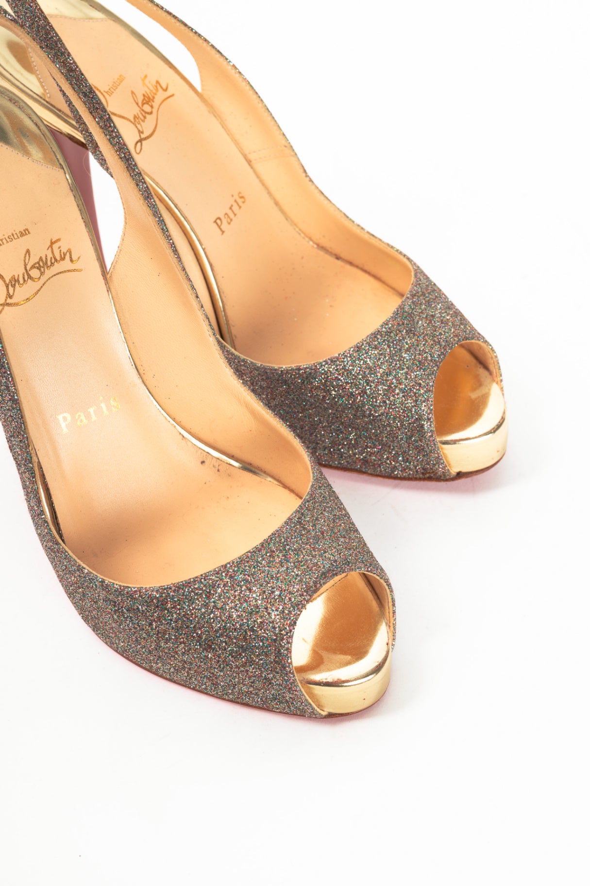 Christian Louboutin No Prive 100 "Mini & Specchio" Glitter Peep-Toe Slingback Pumps
