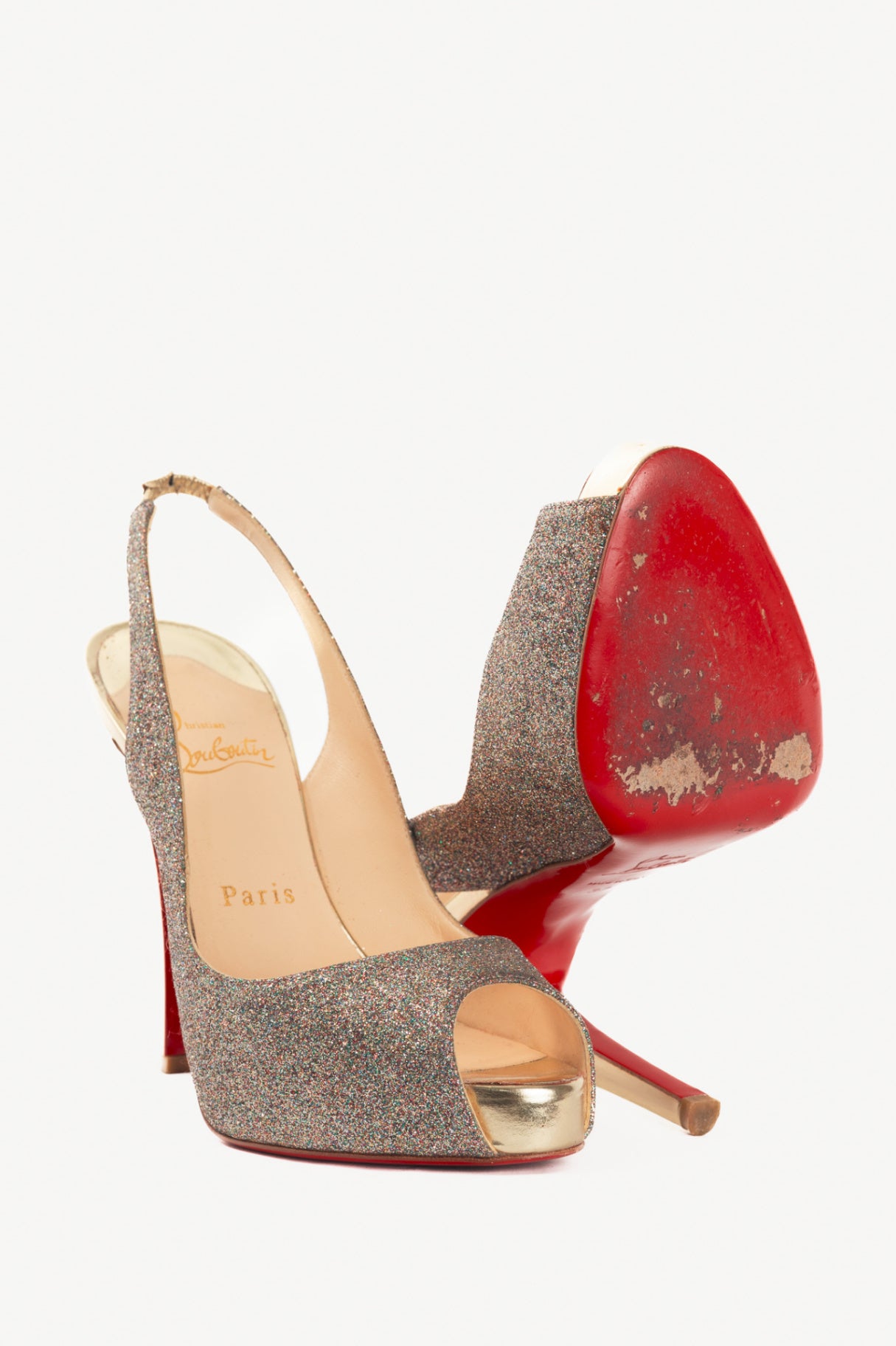 Christian Louboutin No Prive 100 "Mini & Specchio" Glitter Peep-Toe Slingback Pumps