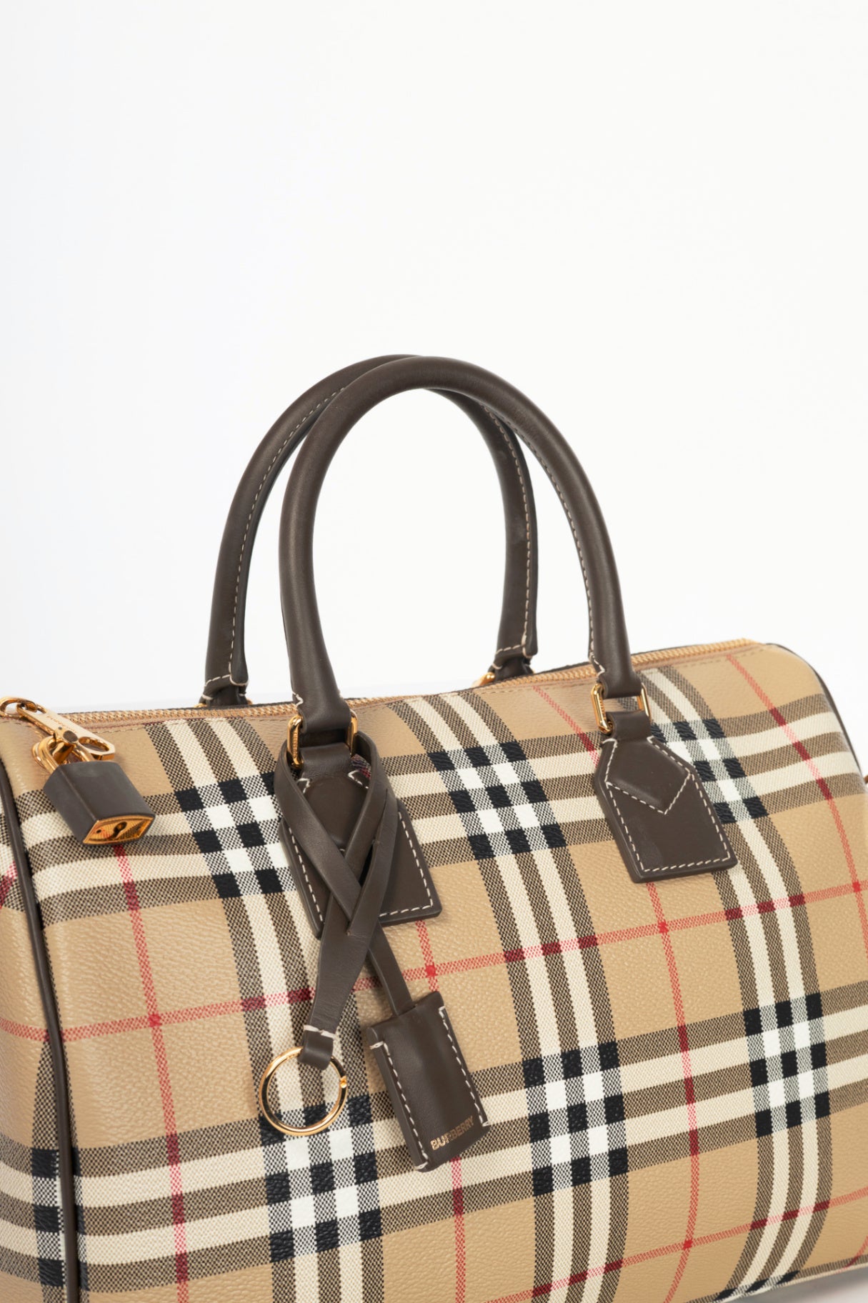 Burberry Beige & Military Medium Check Bowling Bag