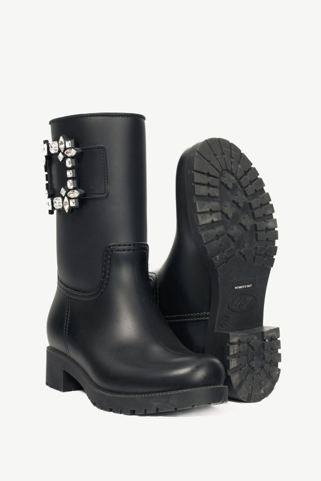 Roger Vivier Tempête Viv Black Rubber Strass-Embellished Rain Boots