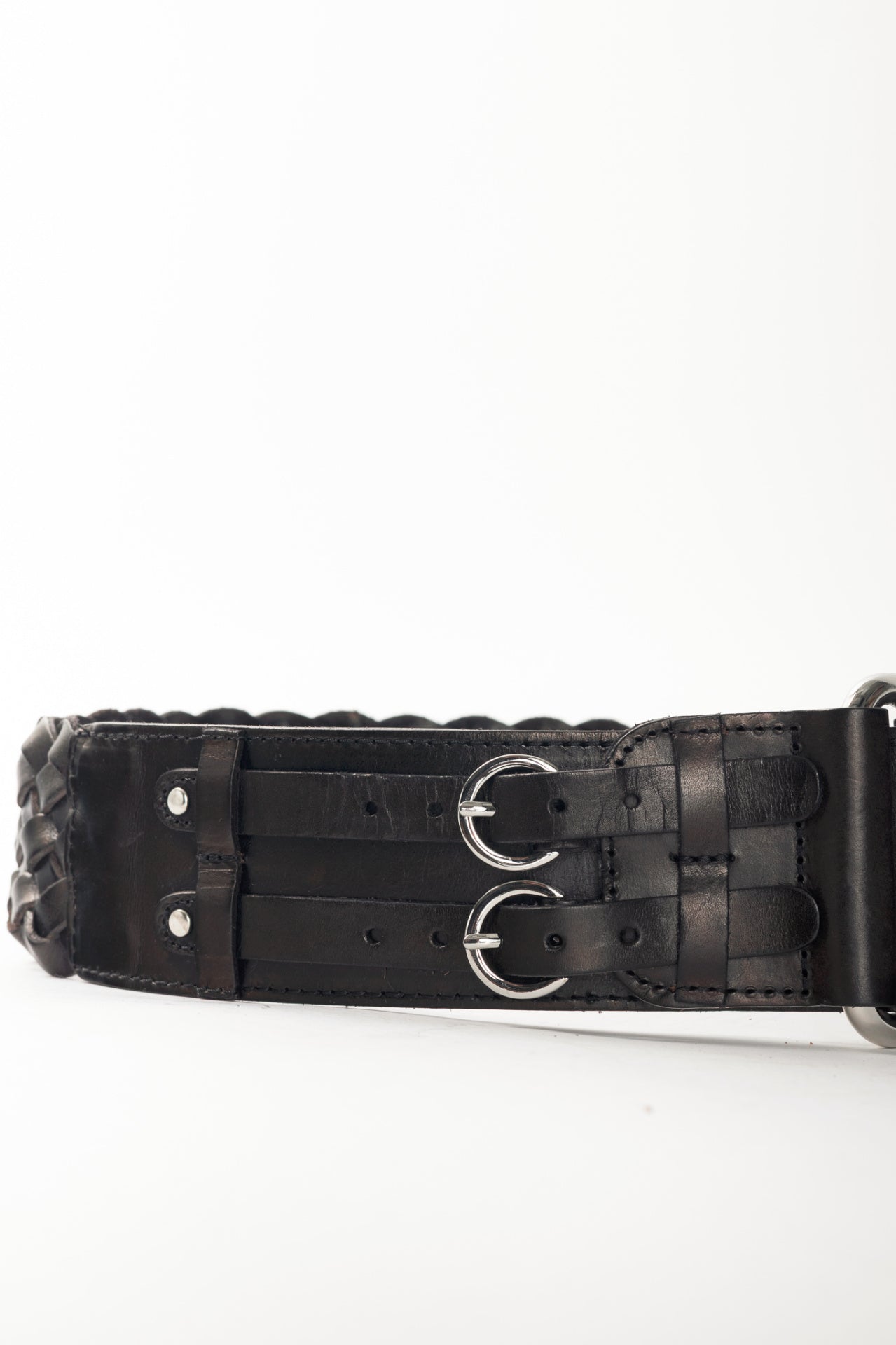 Weekend Max Mara Black Braided Leather Wide Double-Prong Belt