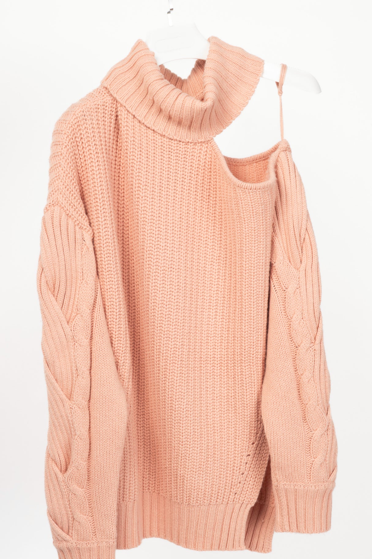Jonathan Simkhai Aubrey Pink Traveling Cable Knit Sweater