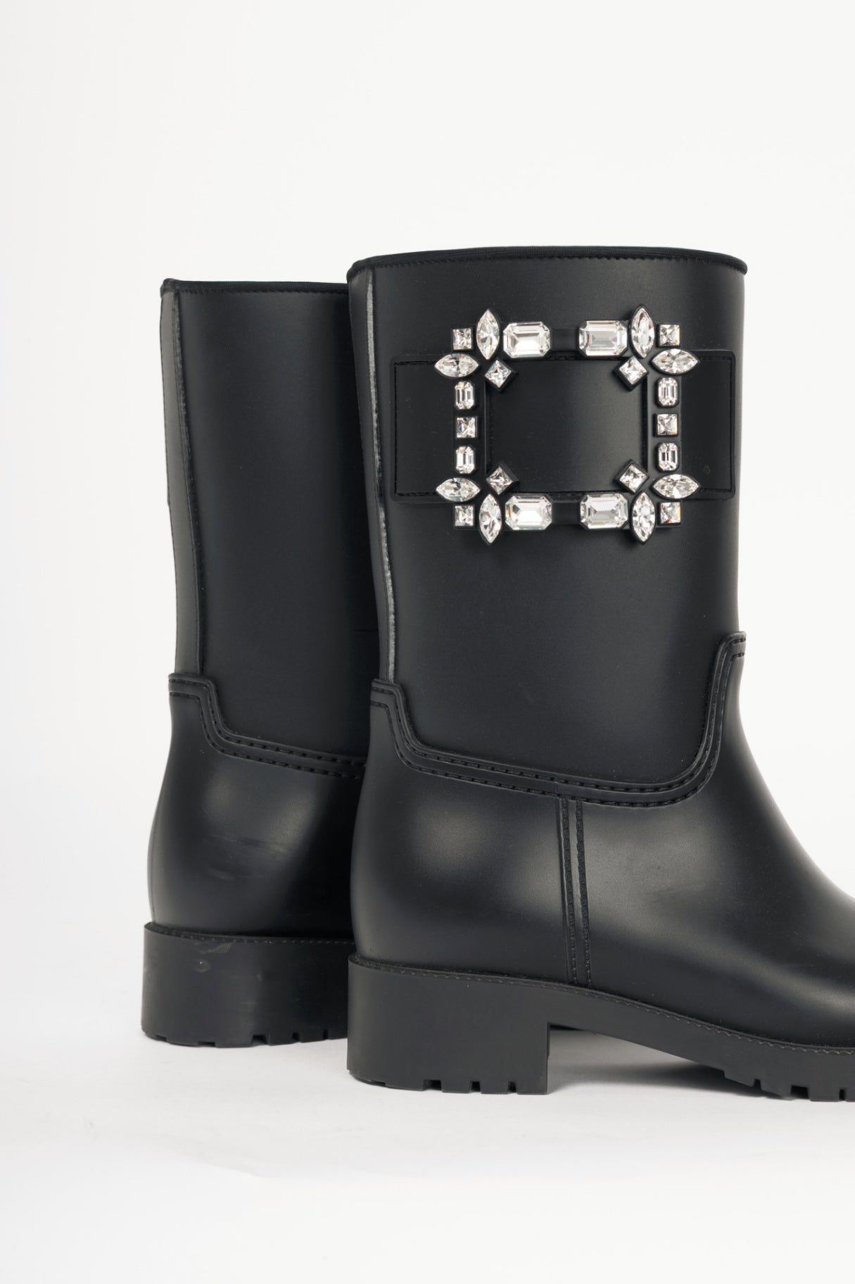 Roger Vivier Tempête Viv Black Rubber Strass-Embellished Rain Boots