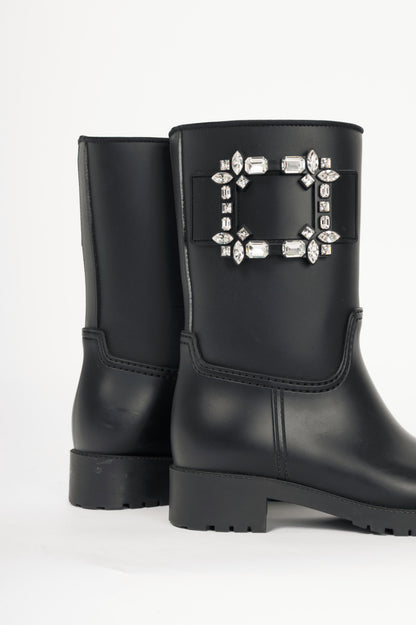 Roger Vivier Tempête Viv Black Rubber Strass-Embellished Rain Boots