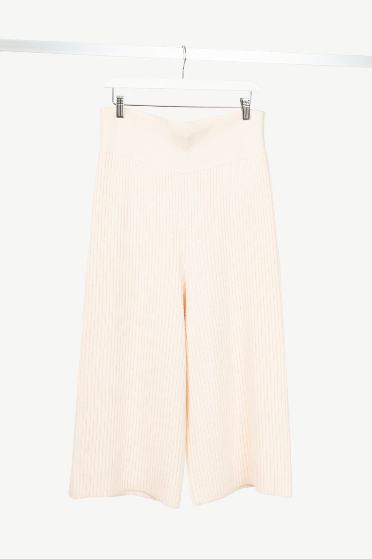 Victor Alfaro Cream Wool Ribbed-Knit Culottes
