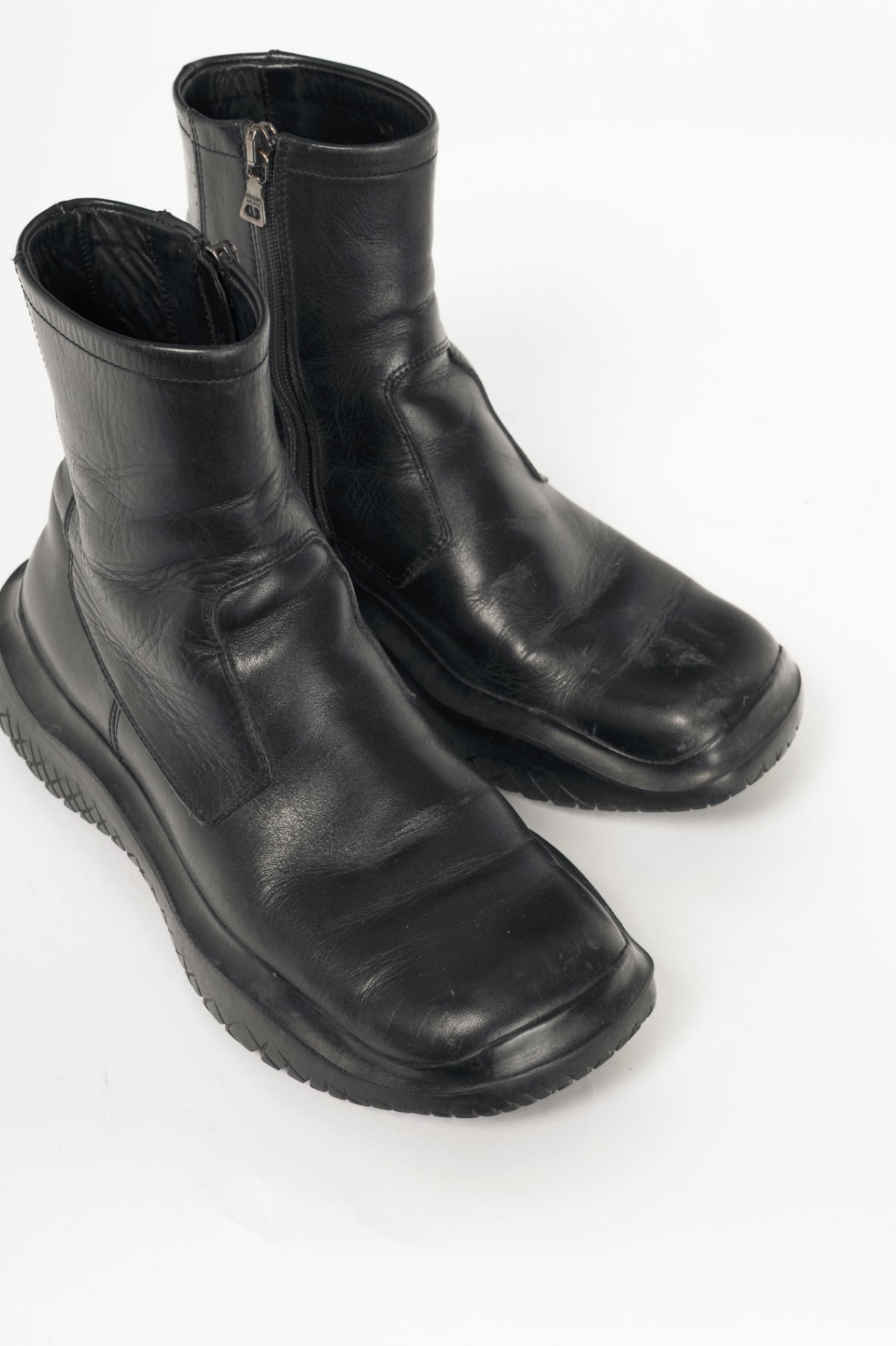 Prada Sport Black Leather Square-Toe Ankle Boots