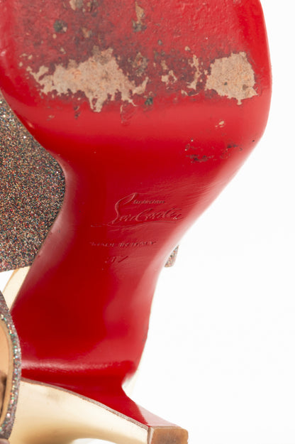 Christian Louboutin No Prive 100 "Mini & Specchio" Glitter Peep-Toe Slingback Pumps