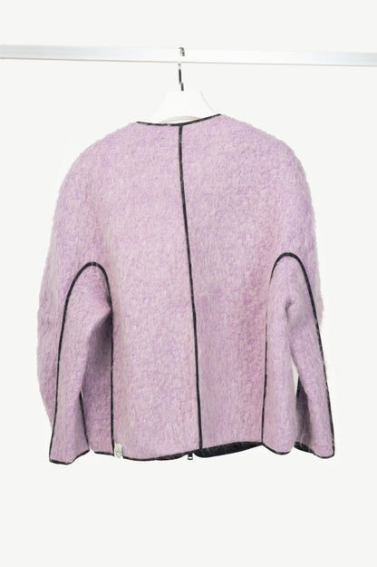 T_COAT T22_Furry Lilac Wool-Blend Piped Bomber Jacket