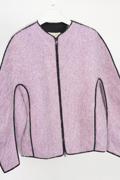 T_COAT T22_Furry Lilac Wool-Blend Piped Bomber Jacket