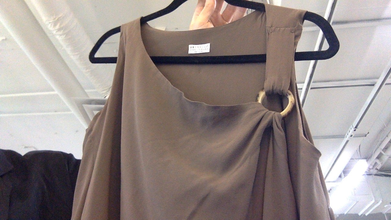 Brunello Cucinelli taupe silk horn buckle tunic