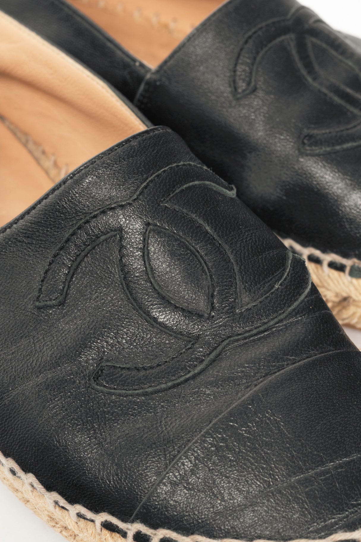  Chanel Black Lambskin Leather CC-Logo Espadrilles