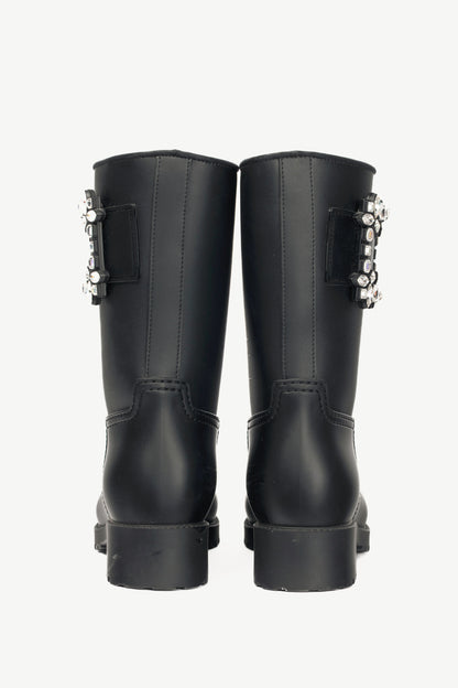 Roger Vivier Tempête Viv Black Rubber Strass-Embellished Rain Boots