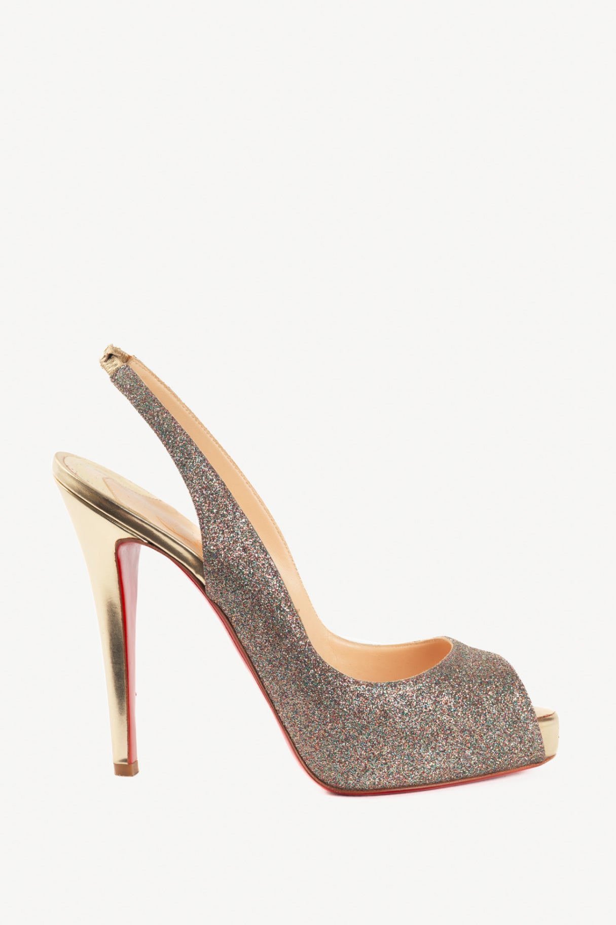 Christian Louboutin No Prive 100 "Mini & Specchio" Glitter Peep-Toe Slingback Pumps