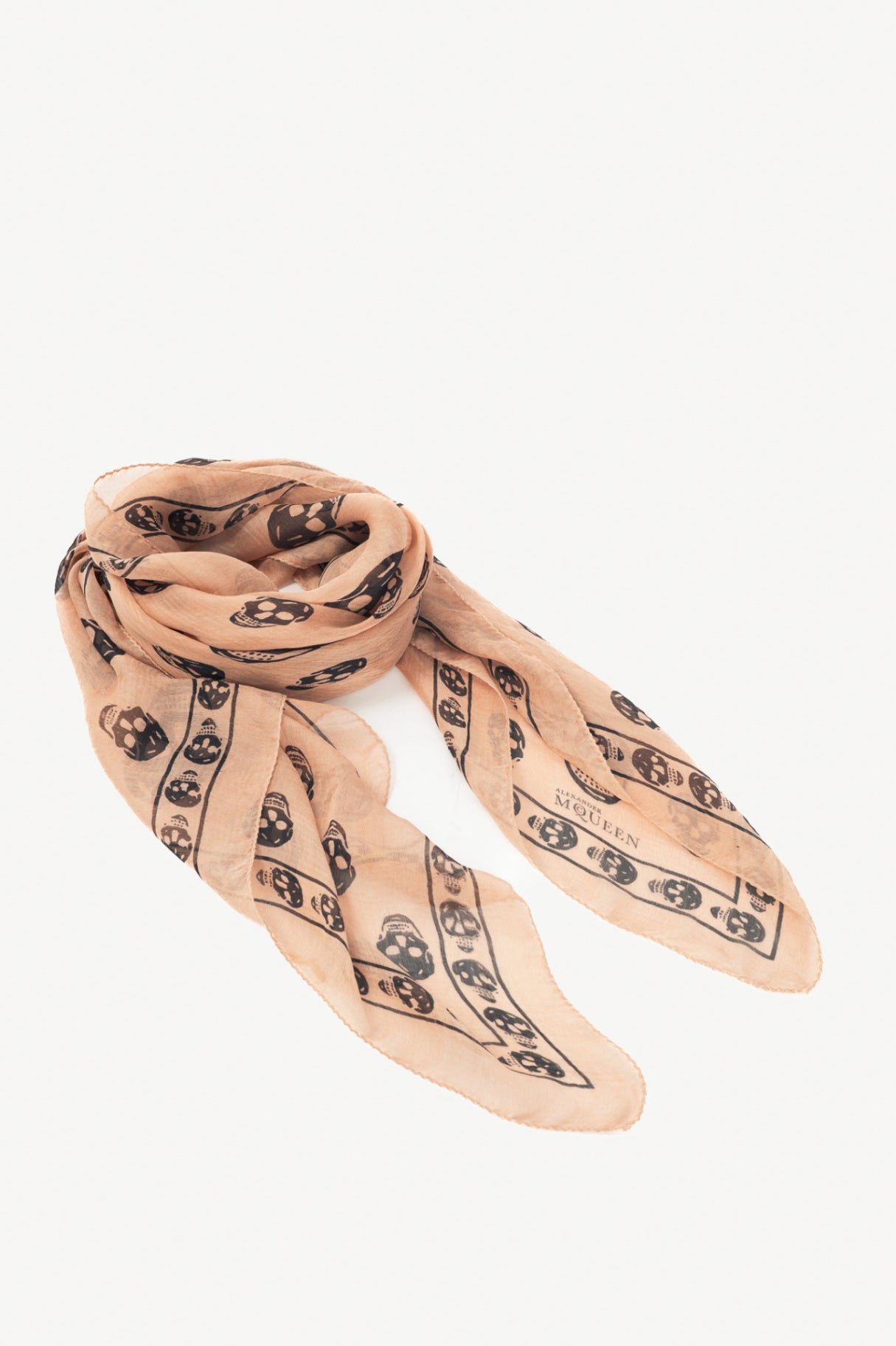 Alexander McQueen Nude & Black Skull-Print Silk-Gauze Scarf