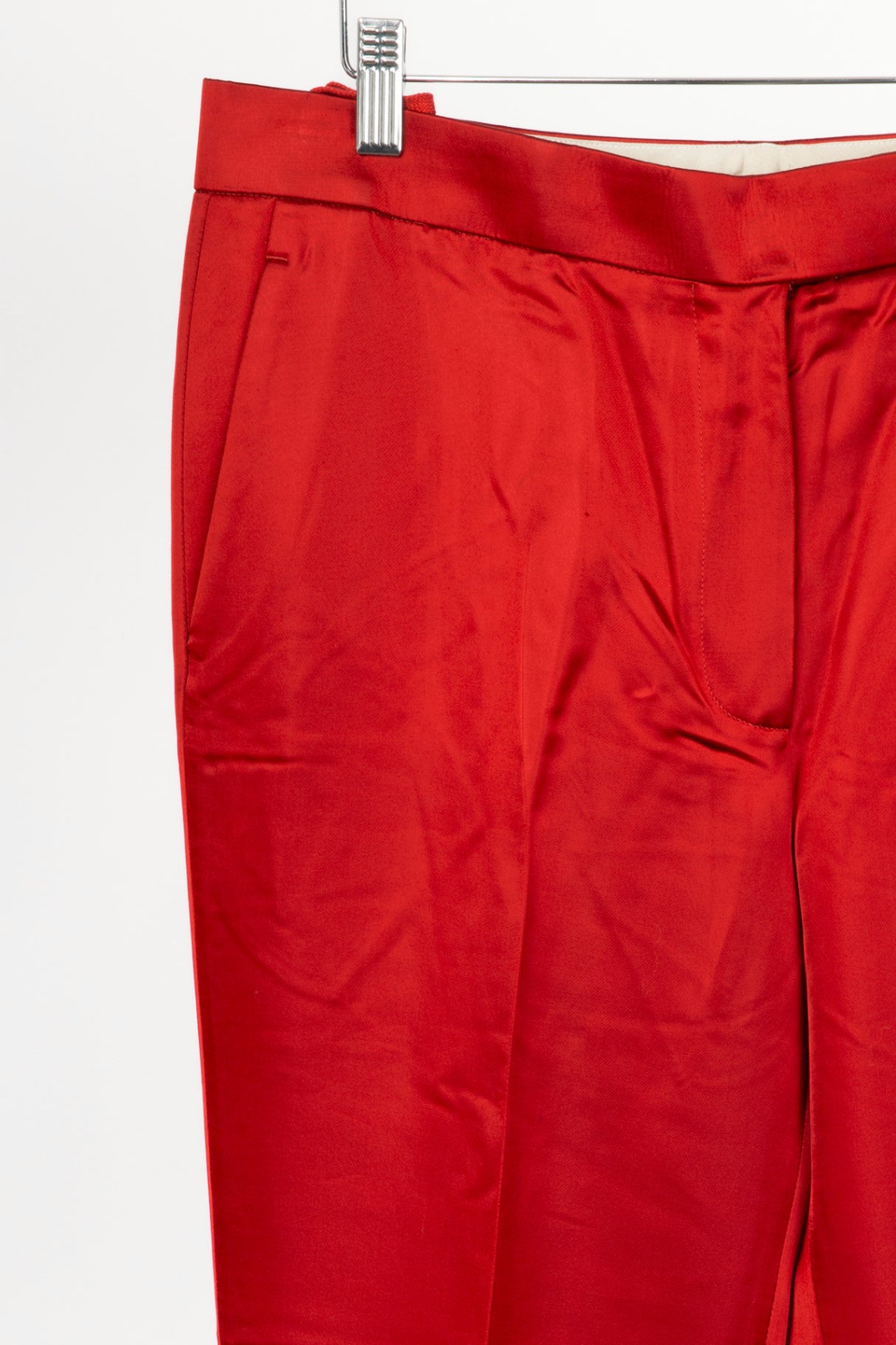 Helmut Lang AW19 Runway Red Vicose Satin Straight-Leg Trousers