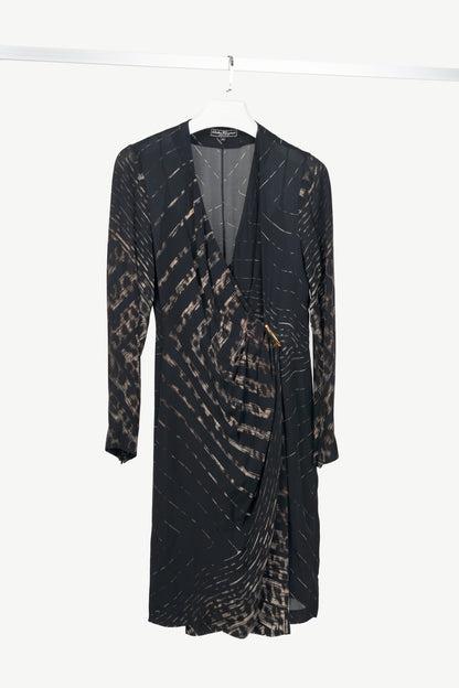 Salvatore Ferragamo Black Abstract-Print Silk-Crepe Surplice Dress