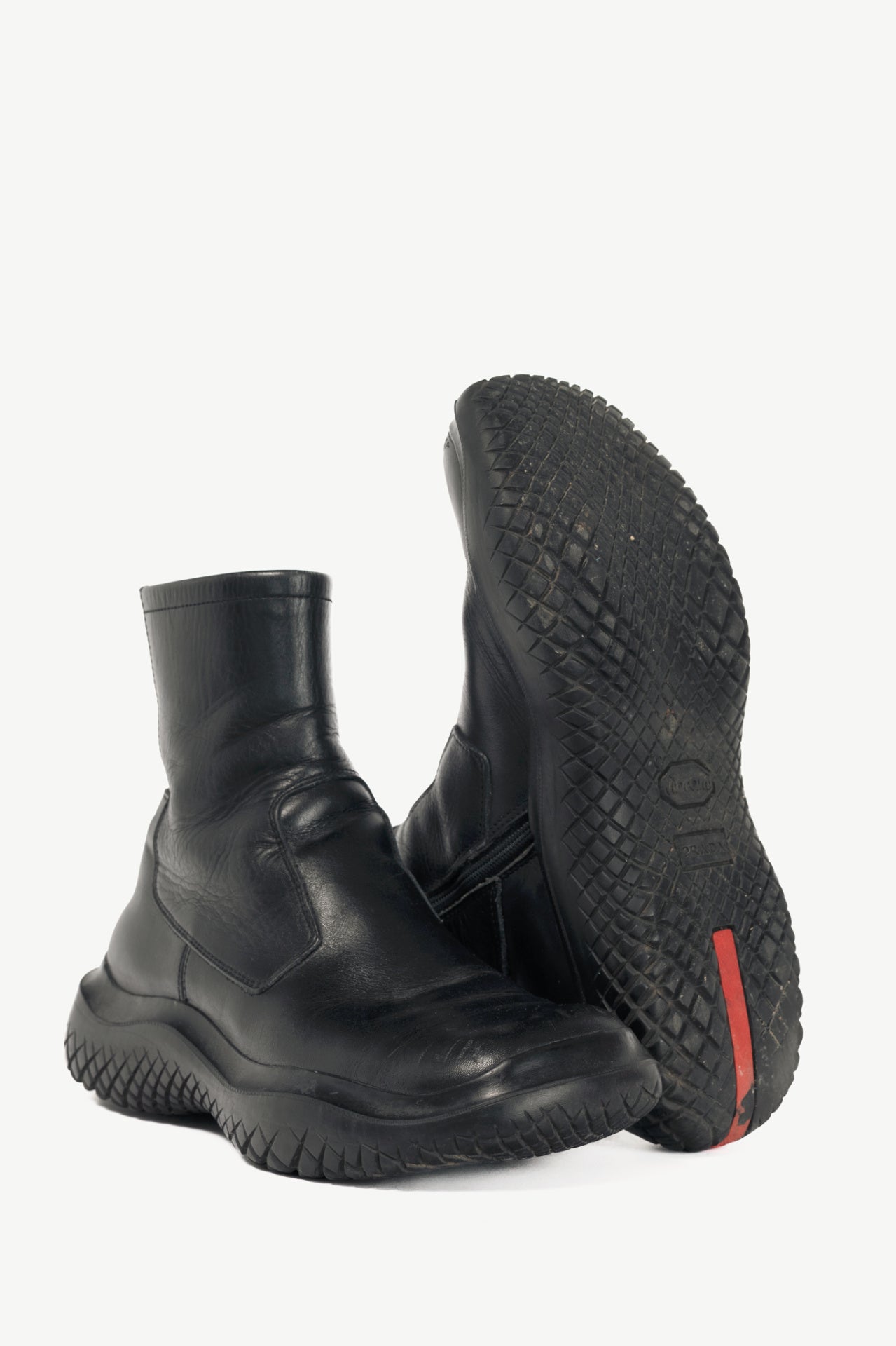 Prada Sport Black Leather Square-Toe Ankle Boots