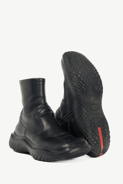 Prada Sport Black Leather Square-Toe Ankle Boots